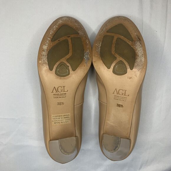 AGL Heels Nude Patent Leather Round Toe Neutral Pumps Career - US 8.5 EU 38.5 - Picture 7 of 8